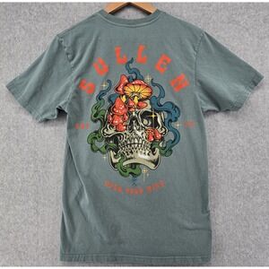 Sullen‎ Open Your Mind T-Shirt Mens S Green Short Sleeve Buckle Skull Mushroom
